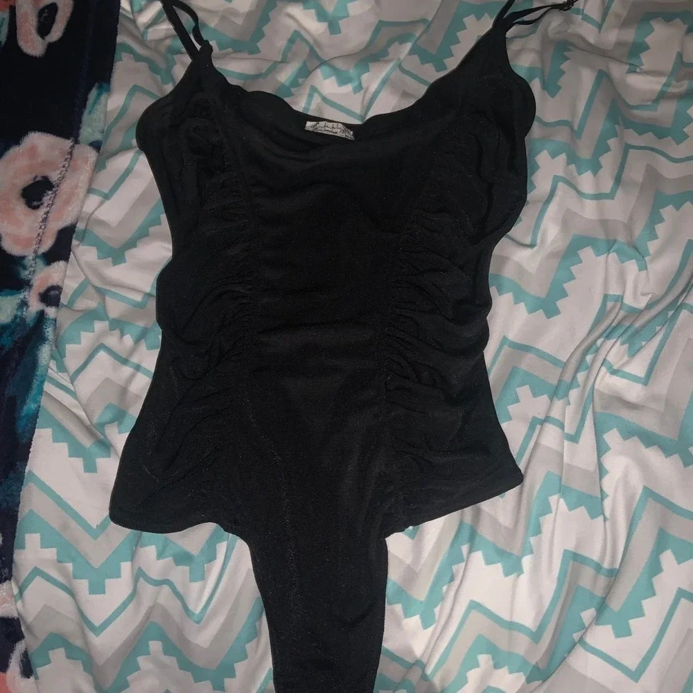 Black intimately free people body suit drappy cowl neck NWOT boho spring ruched